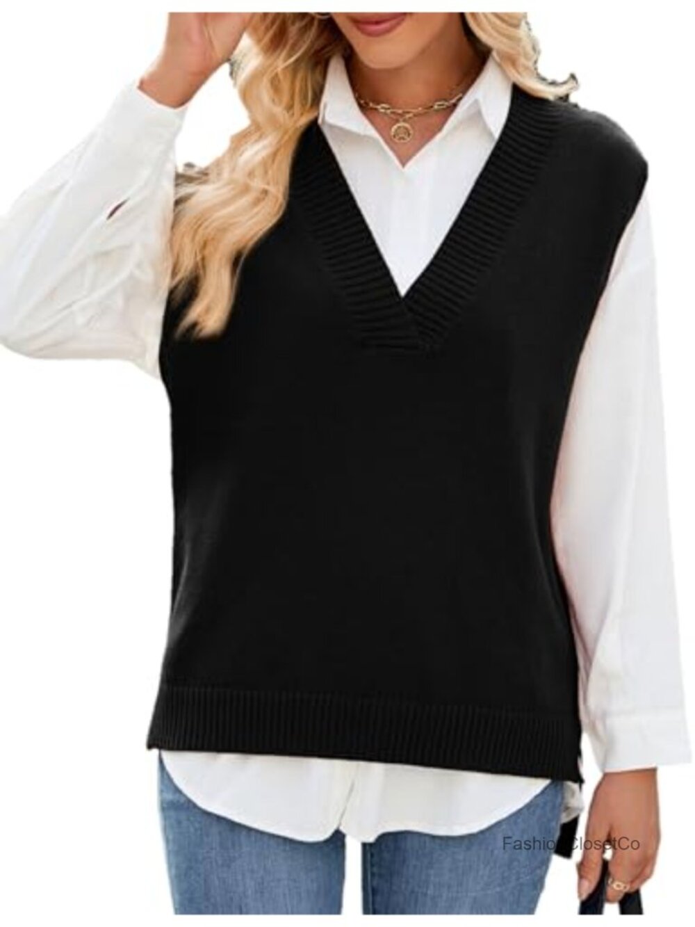Lightweight Ribbed Knit V-Neck Sleeveless Sweater Vest Casual Pullover